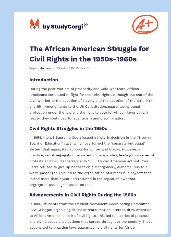 The African American Struggle for Civil Rights in the 1950s-1960s. Page 1