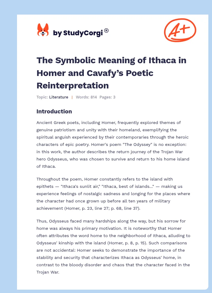The Symbolic Meaning of Ithaca in Homer and Cavafy’s Poetic Reinterpretation. Page 1