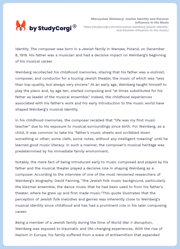 Mieczysław Weinberg: Jewish Identity and Klezmer Influence in His Music. Page 2