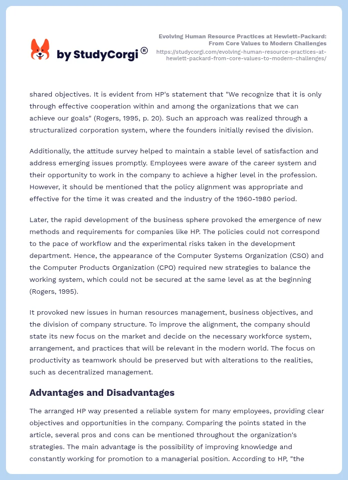 Evolving Human Resource Practices at Hewlett-Packard: From Core Values to Modern Challenges. Page 2