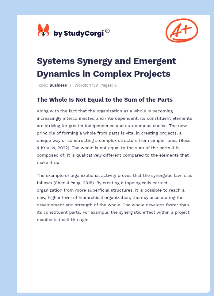 Systems Synergy and Emergent Dynamics in Complex Projects. Page 1