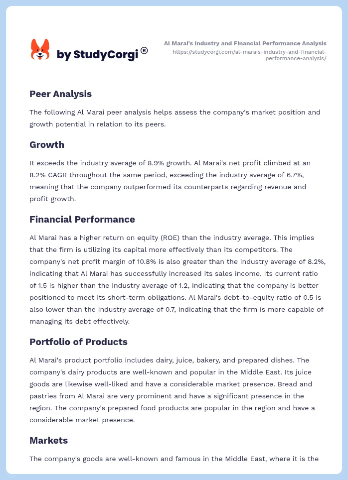 Al Marai's Industry and Financial Performance Analysis. Page 2