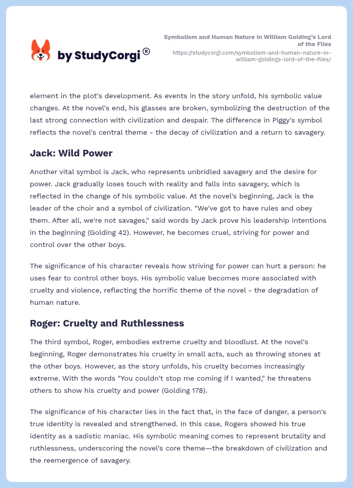 Symbolism and Human Nature in William Golding’s Lord of the Flies. Page 2