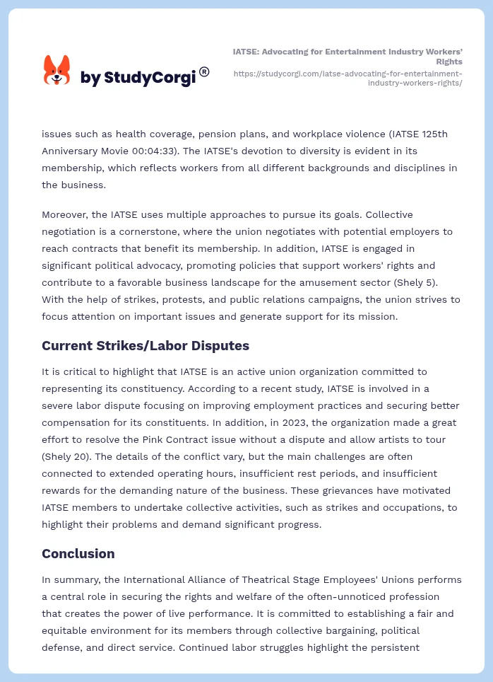 IATSE: Advocating for Entertainment Industry Workers’ Rights. Page 2