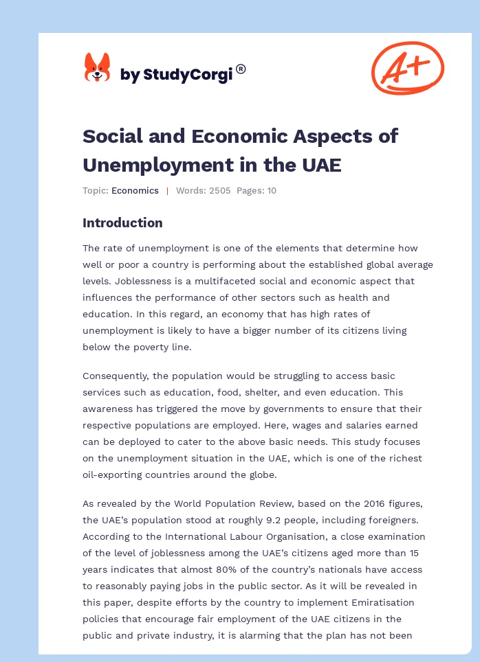 Social and Economic Aspects of Unemployment in the UAE. Page 1