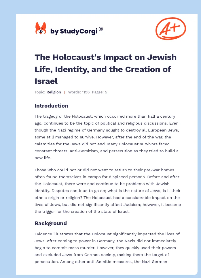The Holocaust's Impact on Jewish Life, Identity, and the Creation of Israel. Page 1
