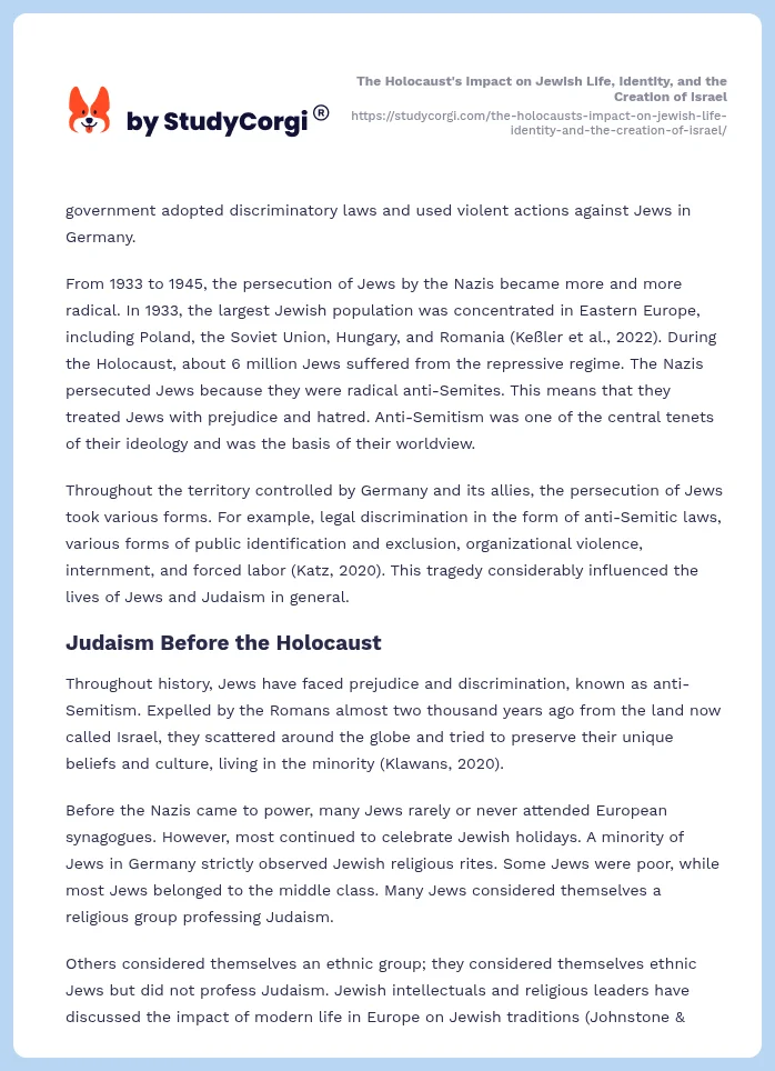 The Holocaust's Impact on Jewish Life, Identity, and the Creation of Israel. Page 2