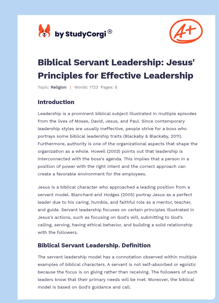 Biblical Servant Leadership: Jesus' Principles for Effective Leadership. Page 1