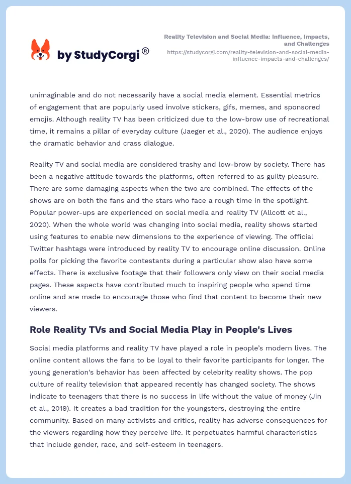 Reality Television and Social Media: Influence, Impacts, and Challenges. Page 2