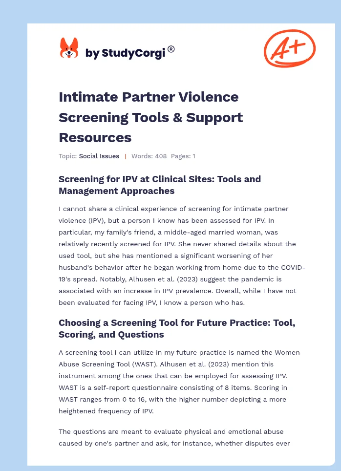 Intimate Partner Violence Screening Tools & Support Resources. Page 1