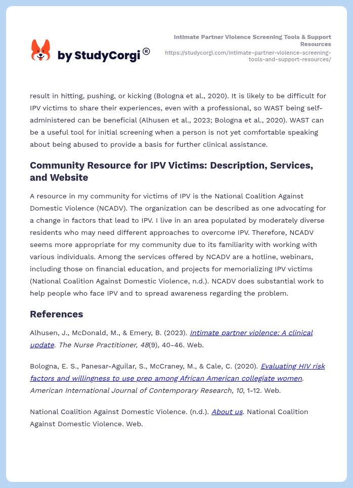 Intimate Partner Violence Screening Tools & Support Resources. Page 2