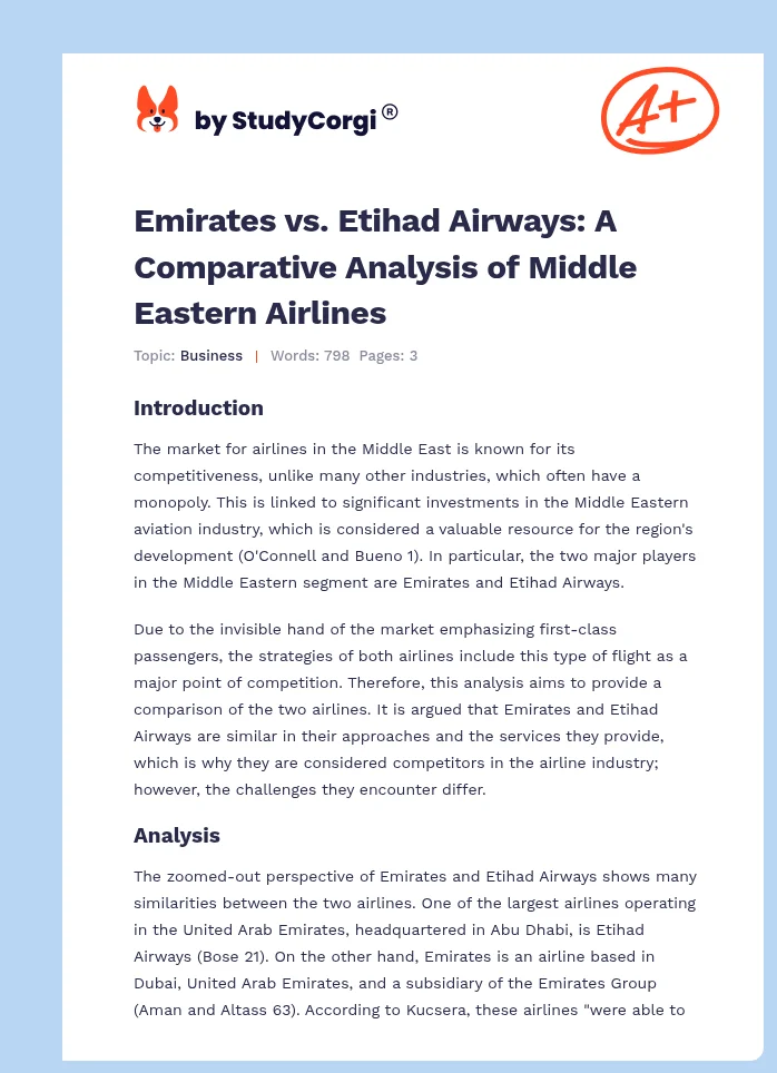 Emirates vs. Etihad Airways: A Comparative Analysis of Middle Eastern Airlines. Page 1