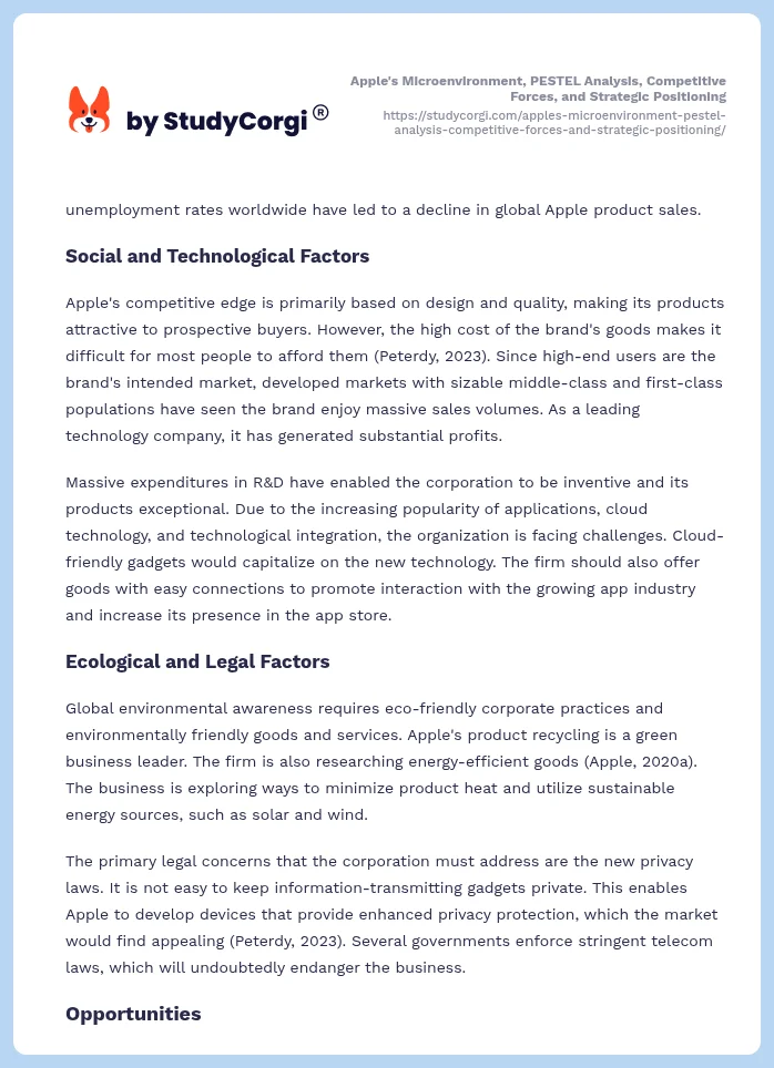 Apple's Microenvironment, PESTEL Analysis, Competitive Forces, and Strategic Positioning. Page 2