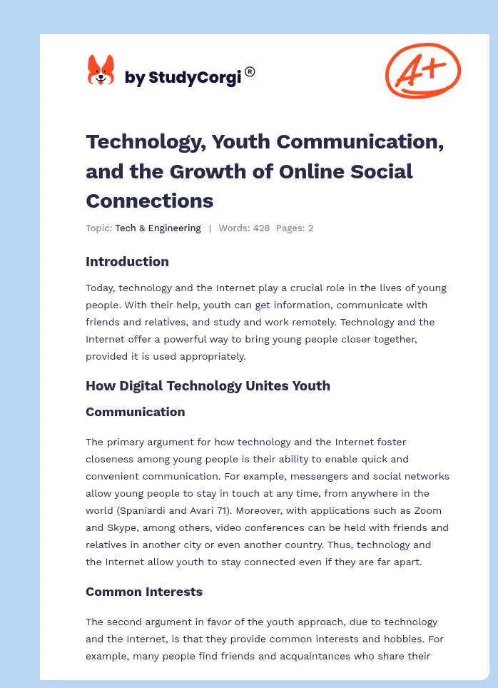 Technology, Youth Communication, and the Growth of Online Social Connections. Page 1