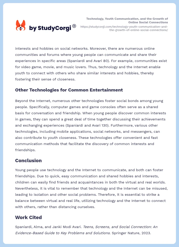 Technology, Youth Communication, and the Growth of Online Social Connections. Page 2