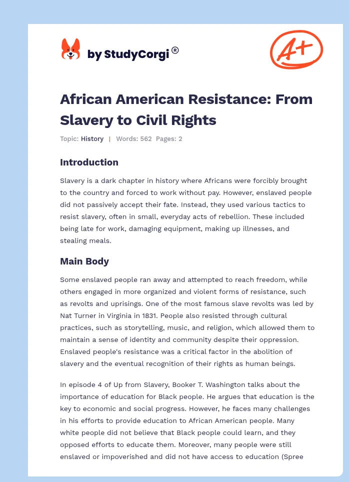 African American Resistance: From Slavery to Civil Rights. Page 1