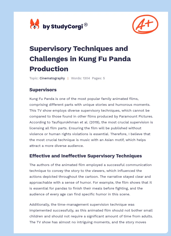 Supervisory Techniques and Challenges in Kung Fu Panda Production. Page 1