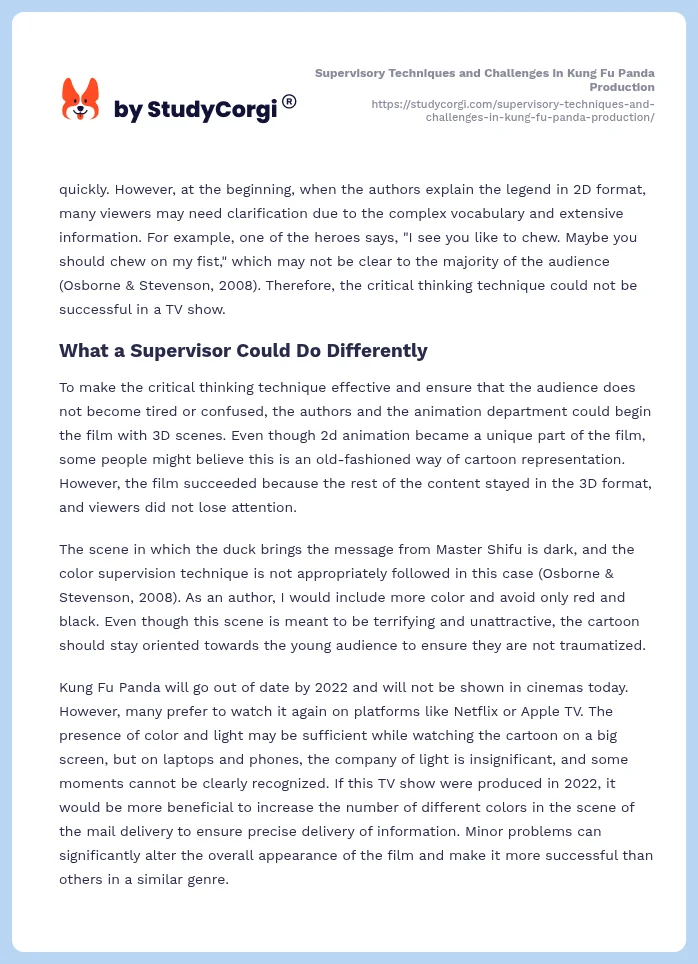 Supervisory Techniques and Challenges in Kung Fu Panda Production. Page 2