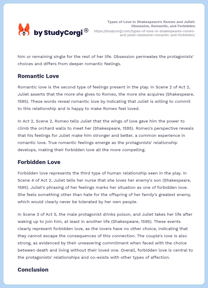 Types of Love in Shakespeare’s Romeo and Juliet: Obsessive, Romantic, and Forbidden. Page 2