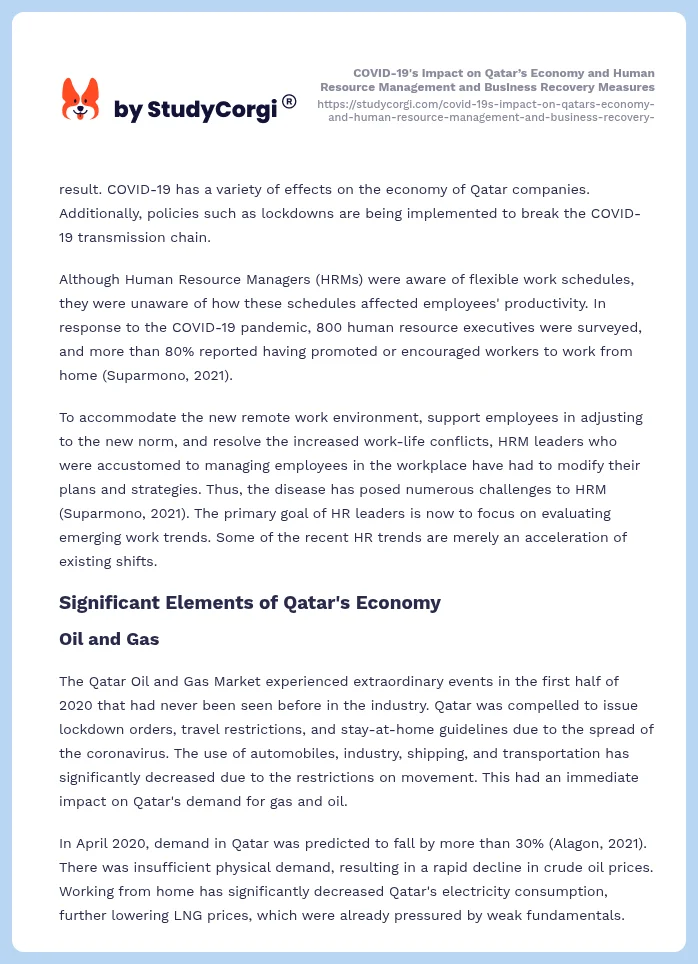 COVID-19's Impact on Qatar’s Economy and Human Resource Management and Business Recovery Measures. Page 2