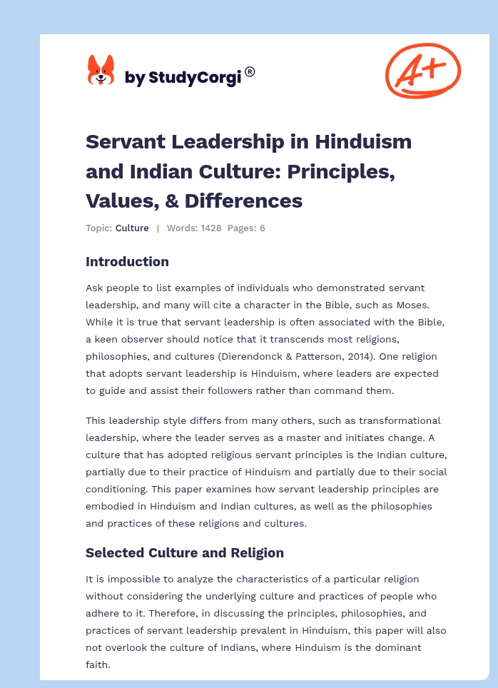 Servant Leadership in Hinduism and Indian Culture: Principles, Values, & Differences. Page 1