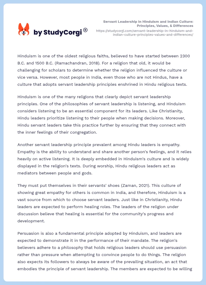Servant Leadership in Hinduism and Indian Culture: Principles, Values, & Differences. Page 2