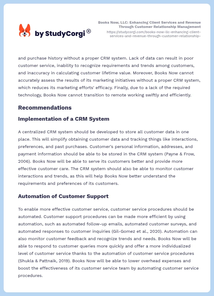 Books Now, LLC: Enhancing Client Services and Revenue Through Customer Relationship Management. Page 2
