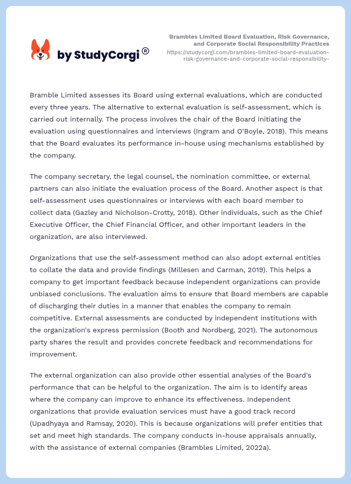 Brambles Limited Board Evaluation, Risk Governance, and Corporate Social Responsibility Practices. Page 2