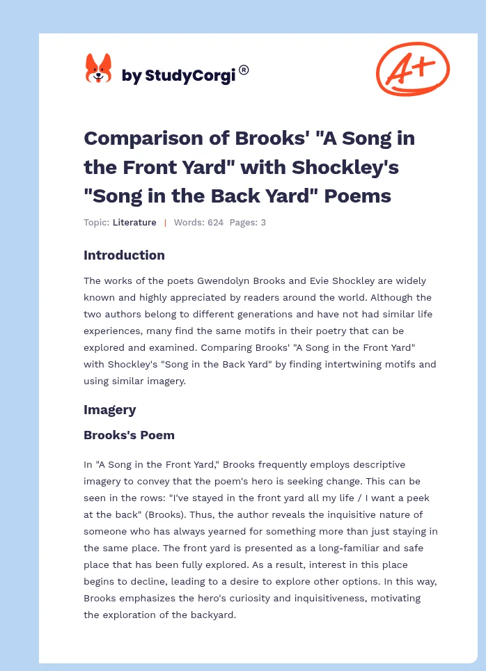 Comparison of Brooks' "A Song in the Front Yard" with Shockley's "Song in the Back Yard" Poems. Page 1