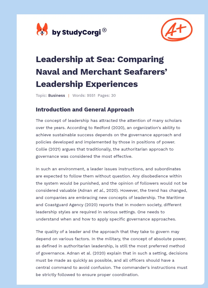 Leadership at Sea: Comparing Naval and Merchant Seafarers’ Leadership Experiences. Page 1