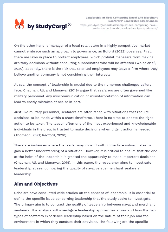 Leadership at Sea: Comparing Naval and Merchant Seafarers’ Leadership Experiences. Page 2