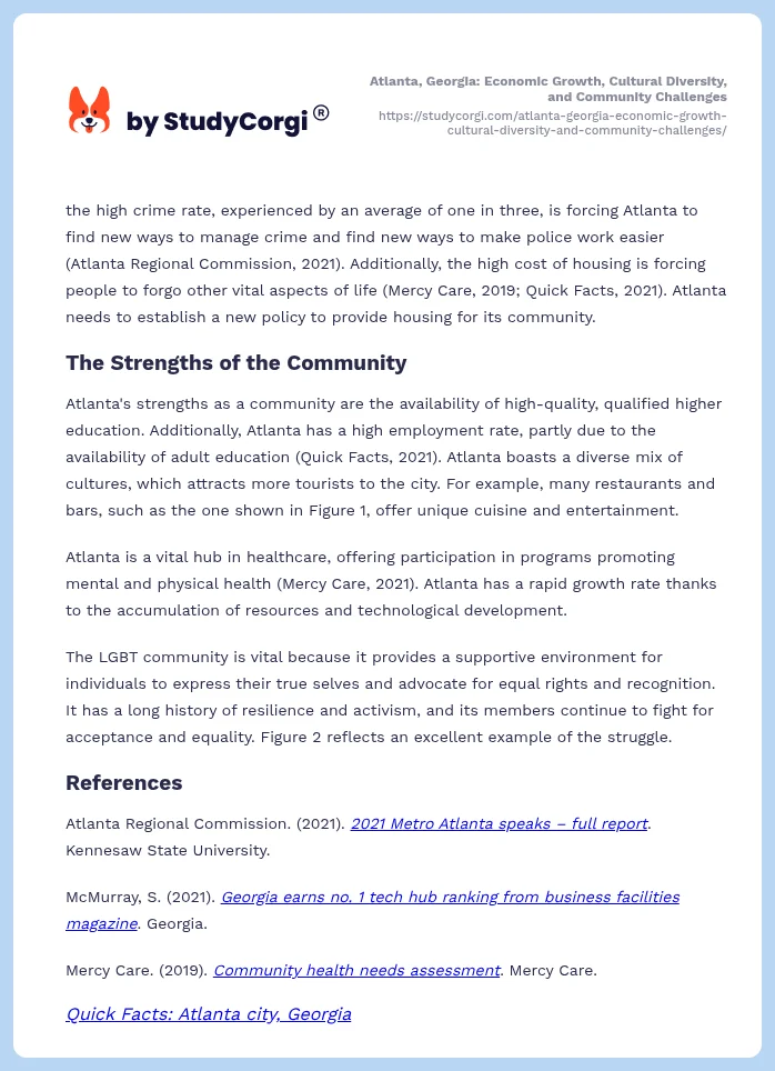 Atlanta, Georgia: Economic Growth, Cultural Diversity, and Community Challenges. Page 2