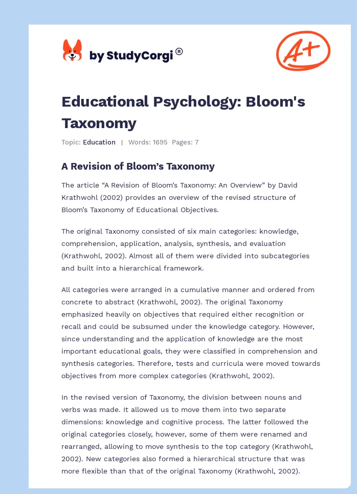 Educational Psychology: Bloom's Taxonomy. Page 1
