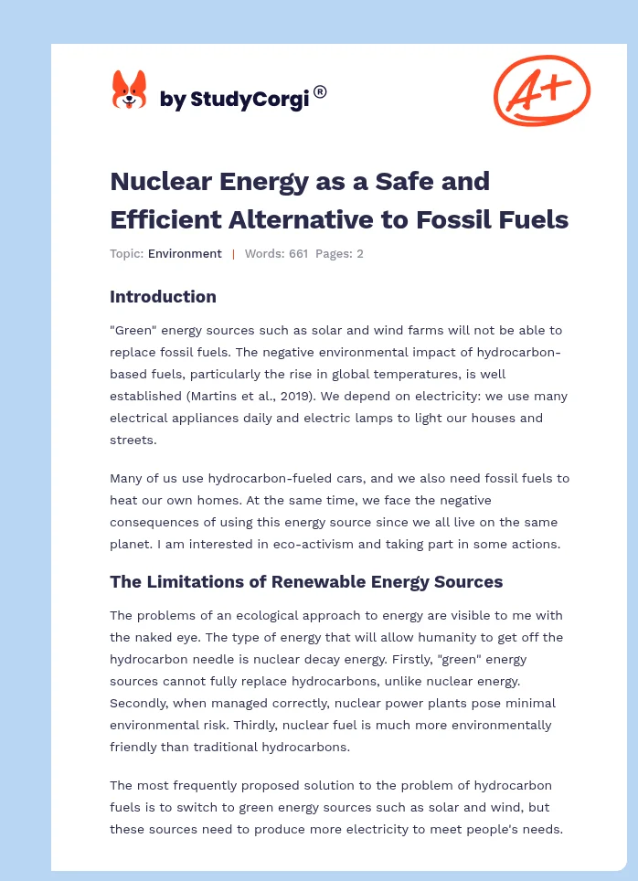 Nuclear Energy as a Safe and Efficient Alternative to Fossil Fuels. Page 1