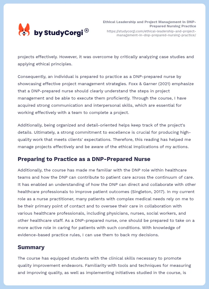 Ethical Leadership and Project Management in DNP-Prepared Nursing Practice. Page 2