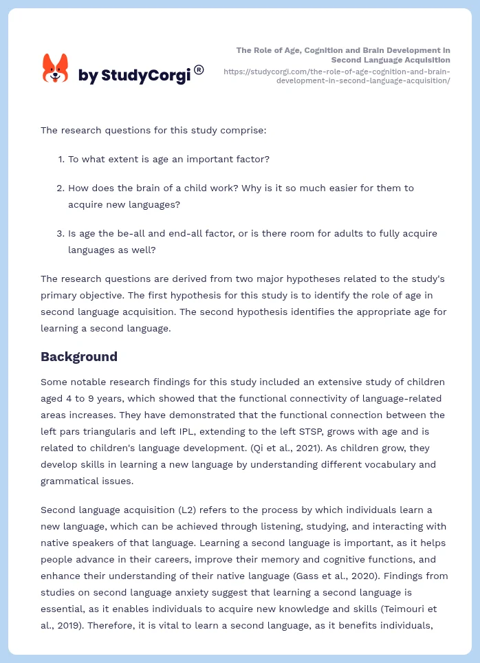 The Role of Age, Cognition and Brain Development in Second Language Acquisition. Page 2