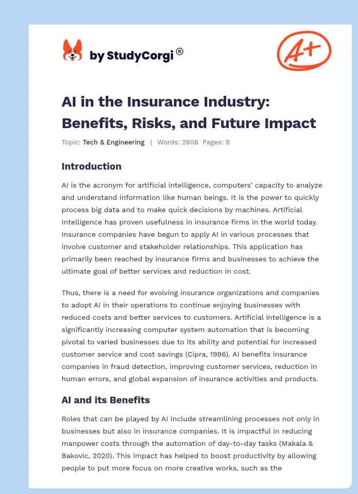 AI in the Insurance Industry: Benefits, Risks, and Future Impact. Page 1