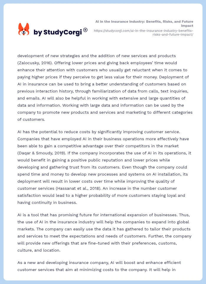 AI in the Insurance Industry: Benefits, Risks, and Future Impact. Page 2