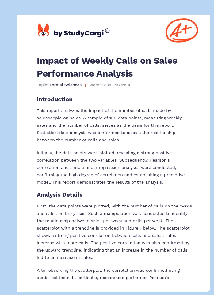 Impact of Weekly Calls on Sales Performance Analysis. Page 1