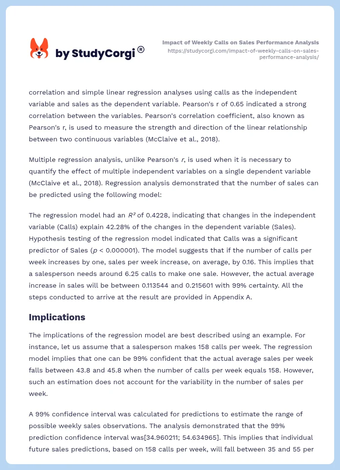 Impact of Weekly Calls on Sales Performance Analysis. Page 2