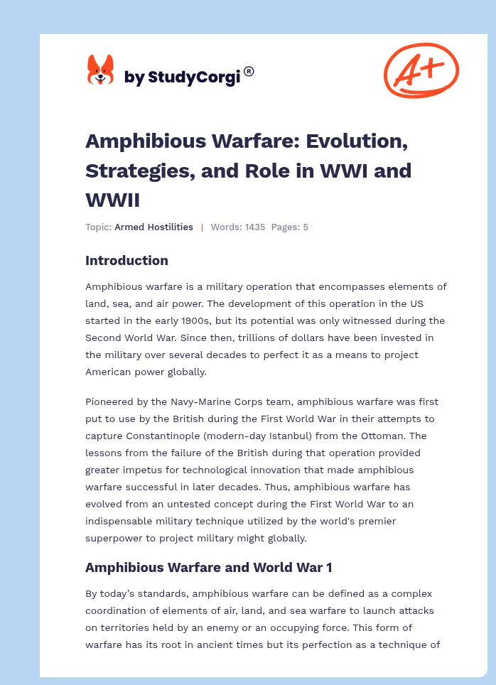 Amphibious Warfare: Evolution, Strategies, and Role in WWI and WWII. Page 1