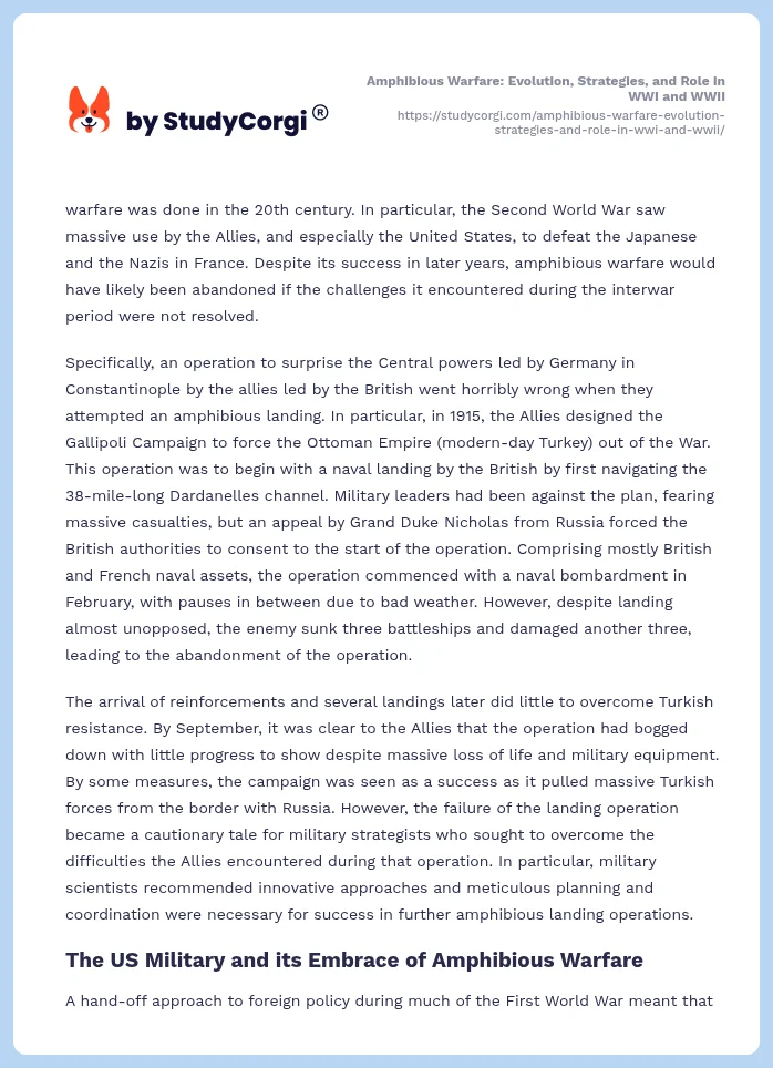 Amphibious Warfare: Evolution, Strategies, and Role in WWI and WWII. Page 2