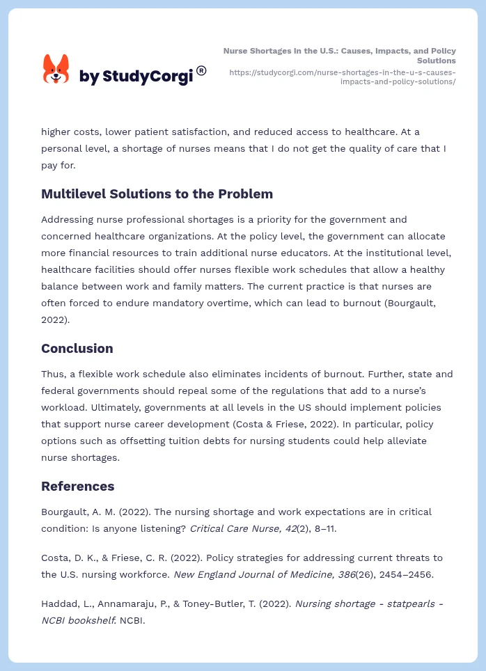 Nurse Shortages in the U.S.: Causes, Impacts, and Policy Solutions. Page 2
