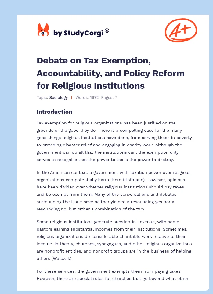 Debate on Tax Exemption, Accountability, and Policy Reform for Religious Institutions. Page 1