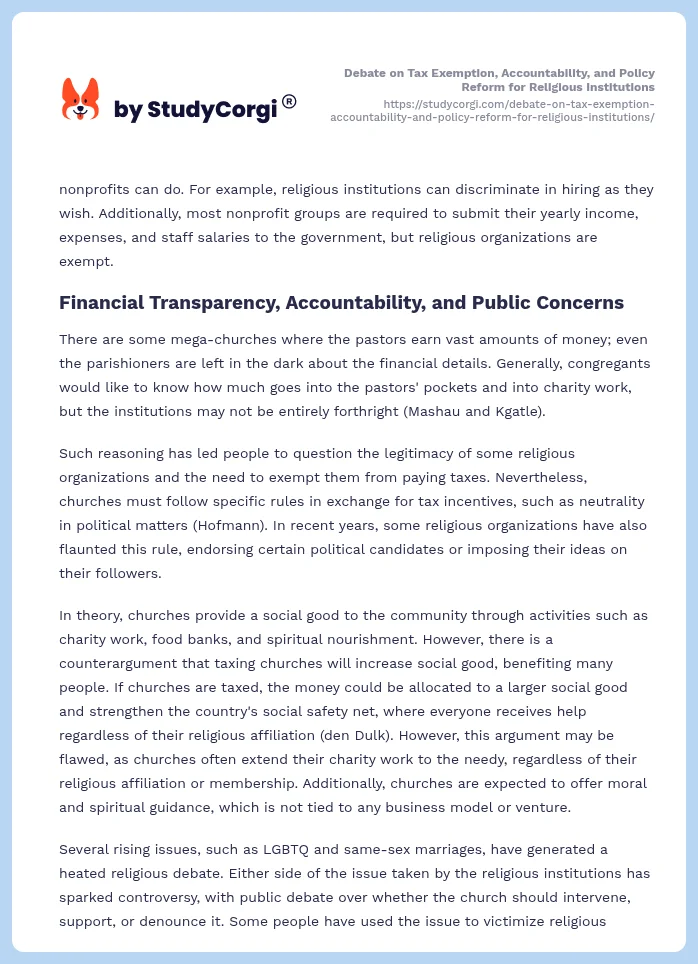 Debate on Tax Exemption, Accountability, and Policy Reform for Religious Institutions. Page 2