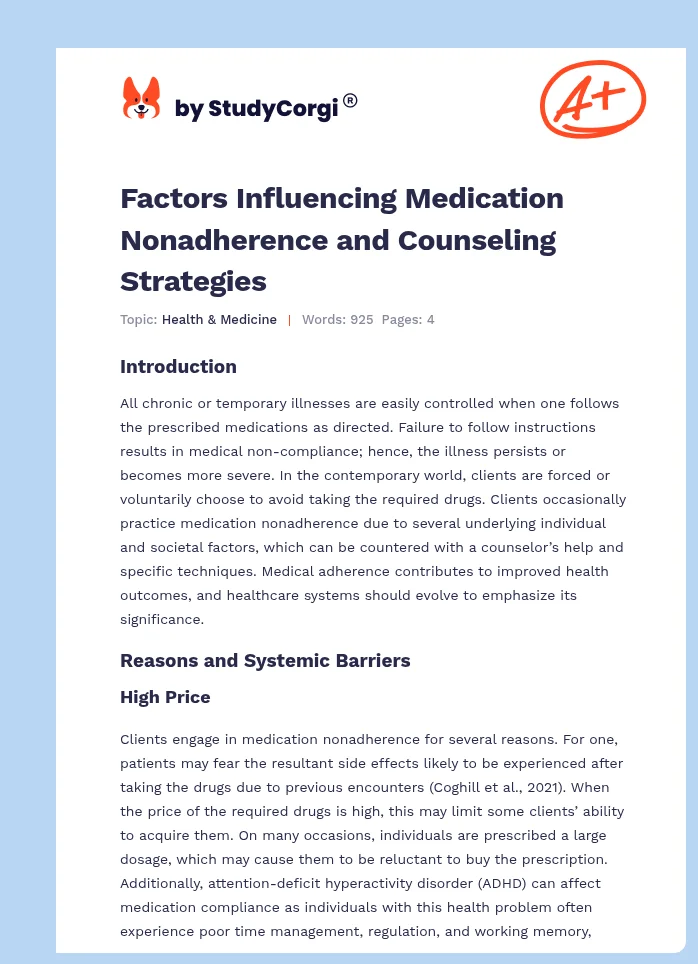Factors Influencing Medication Nonadherence and Counseling Strategies. Page 1