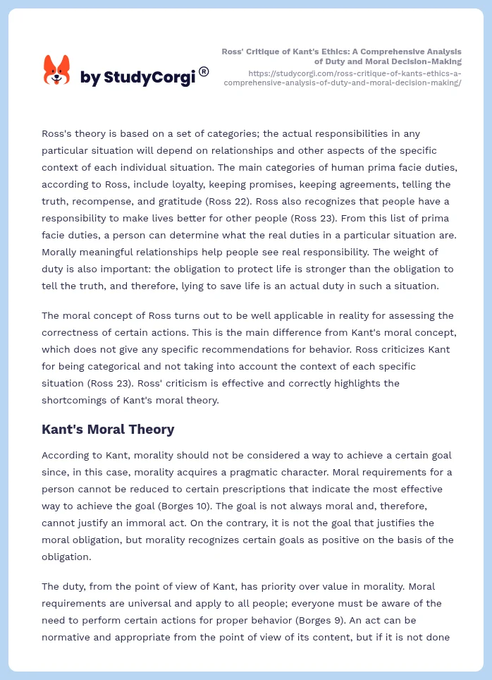 Ross' Critique of Kant's Ethics: A Comprehensive Analysis of Duty and Moral Decision-Making. Page 2
