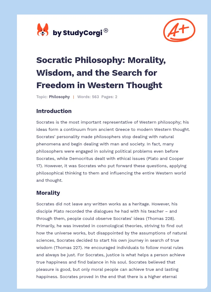 Socratic Philosophy: Morality, Wisdom, and the Search for Freedom in Western Thought. Page 1