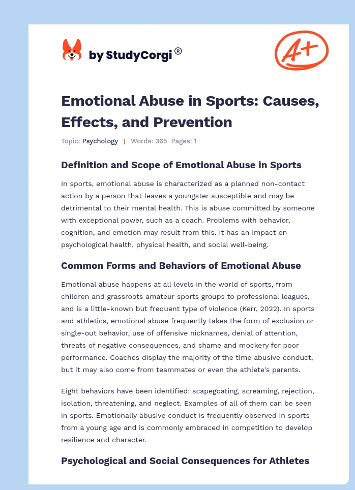 Emotional Abuse in Sports: Causes, Effects, and Prevention. Page 1