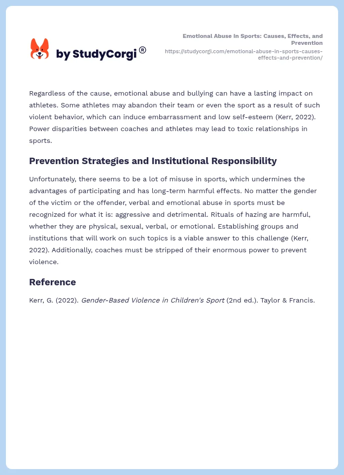 Emotional Abuse in Sports: Causes, Effects, and Prevention. Page 2